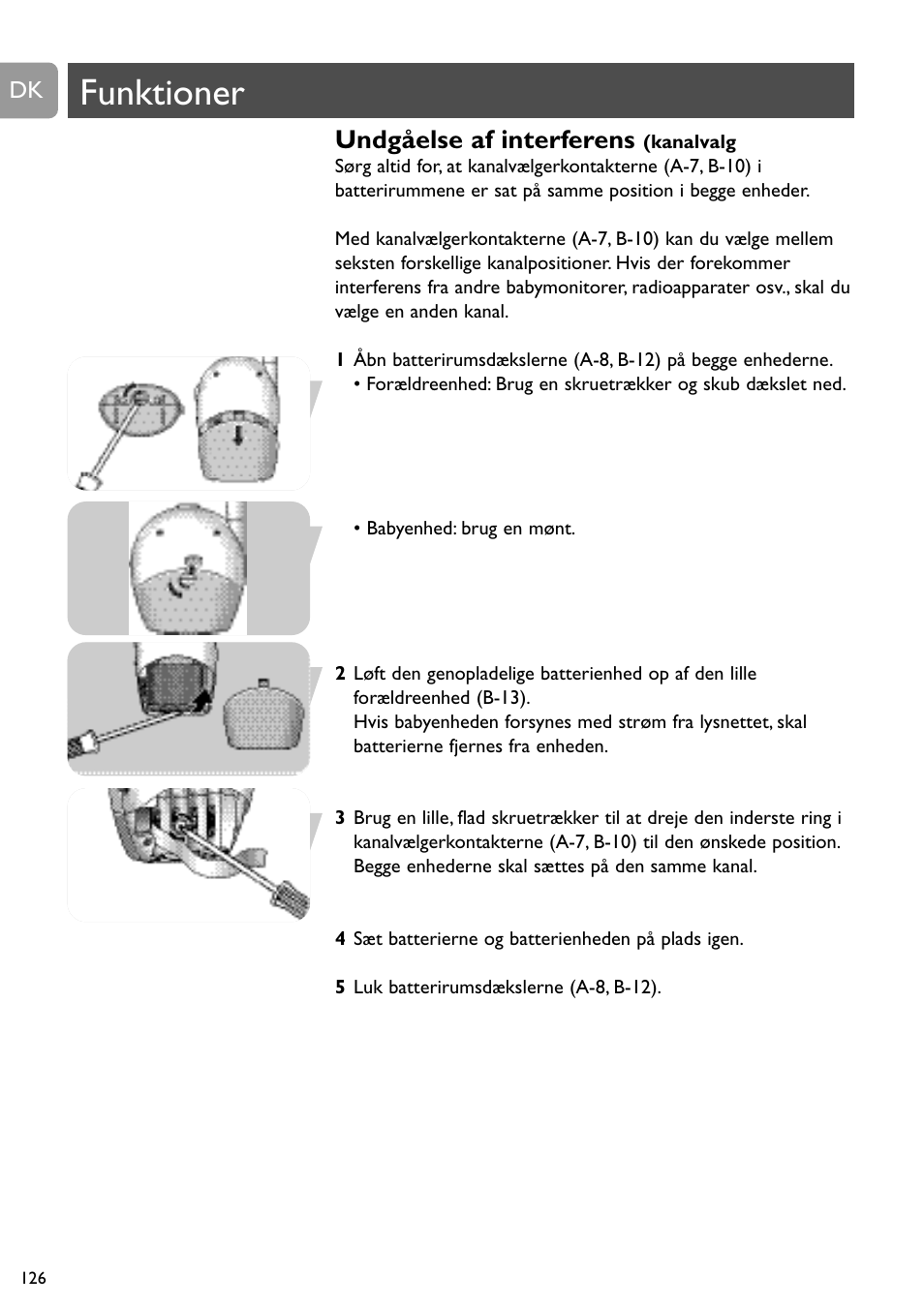 Funktioner, Undgåelse af interferens | Philips SBCSC465 User Manual | Page 126 / 173