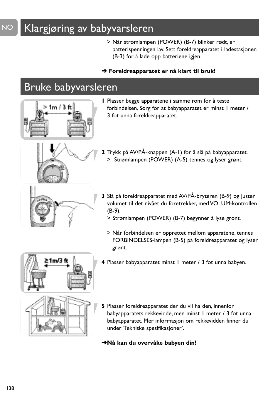 Klargjøring av babyvarsleren, Bruke babyvarsleren | Philips SBCSC465 User Manual | Page 138 / 173