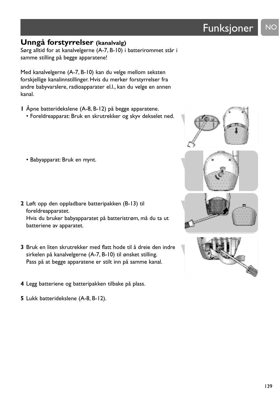 Funksjoner, Unngå forstyrrelser | Philips SBCSC465 User Manual | Page 139 / 173