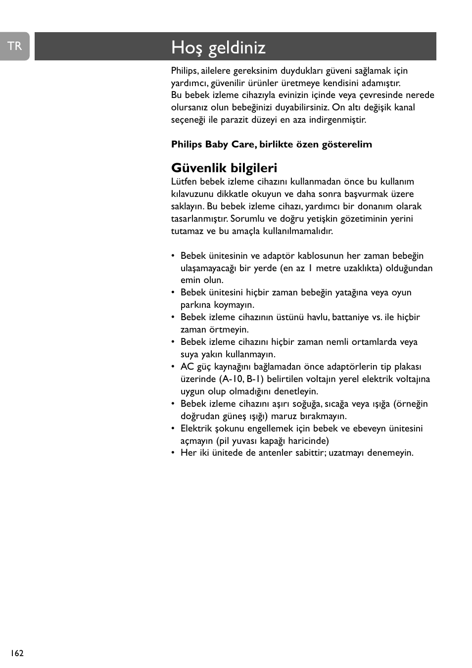 Hoş geldiniz, Güvenlik bilgileri | Philips SBCSC465 User Manual | Page 162 / 173