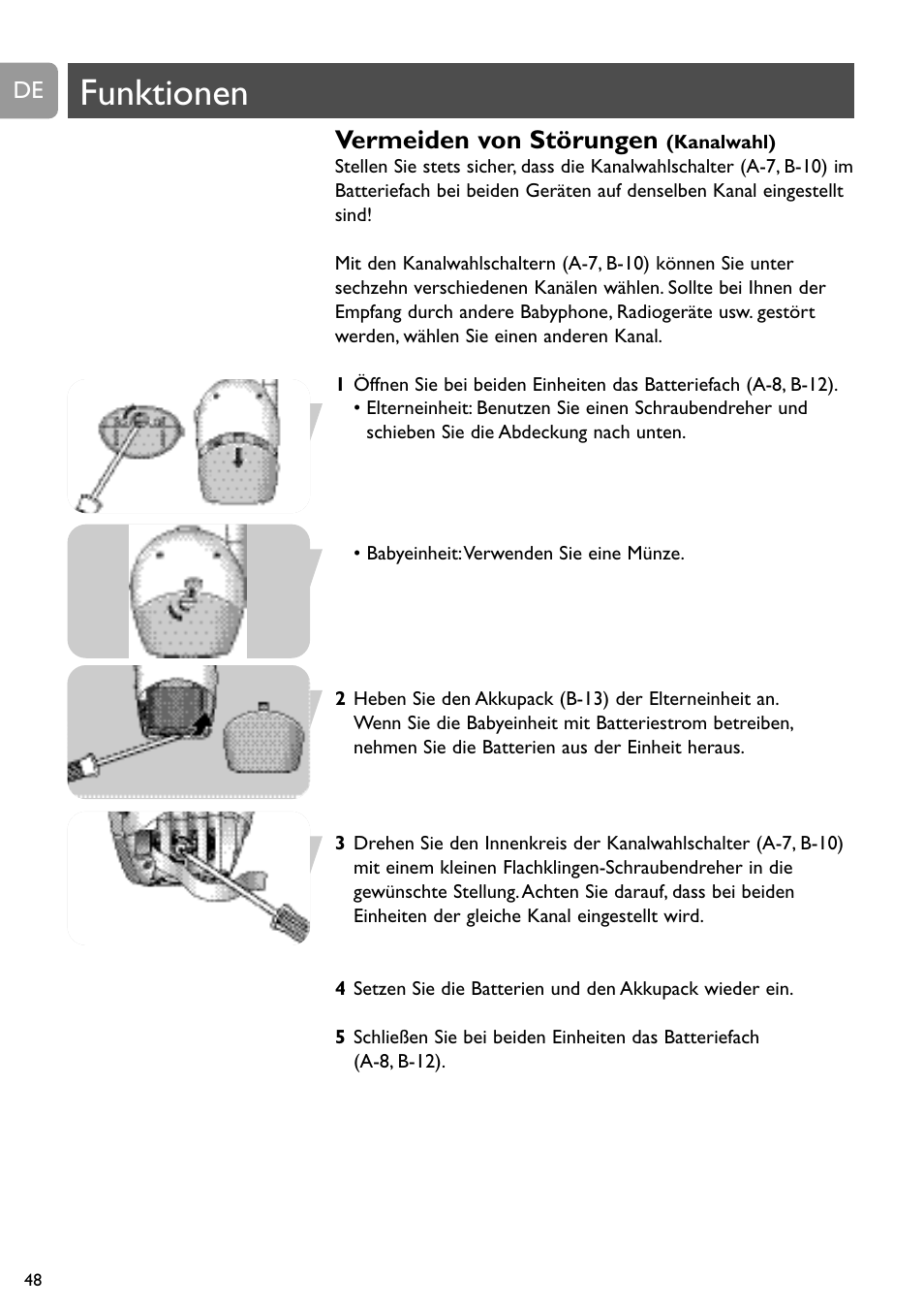 Funktionen, Vermeiden von störungen | Philips SBCSC465 User Manual | Page 48 / 173