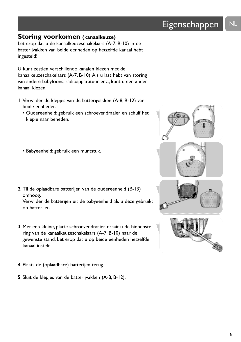 Eigenschappen, Storing voorkomen | Philips SBCSC465 User Manual | Page 61 / 173