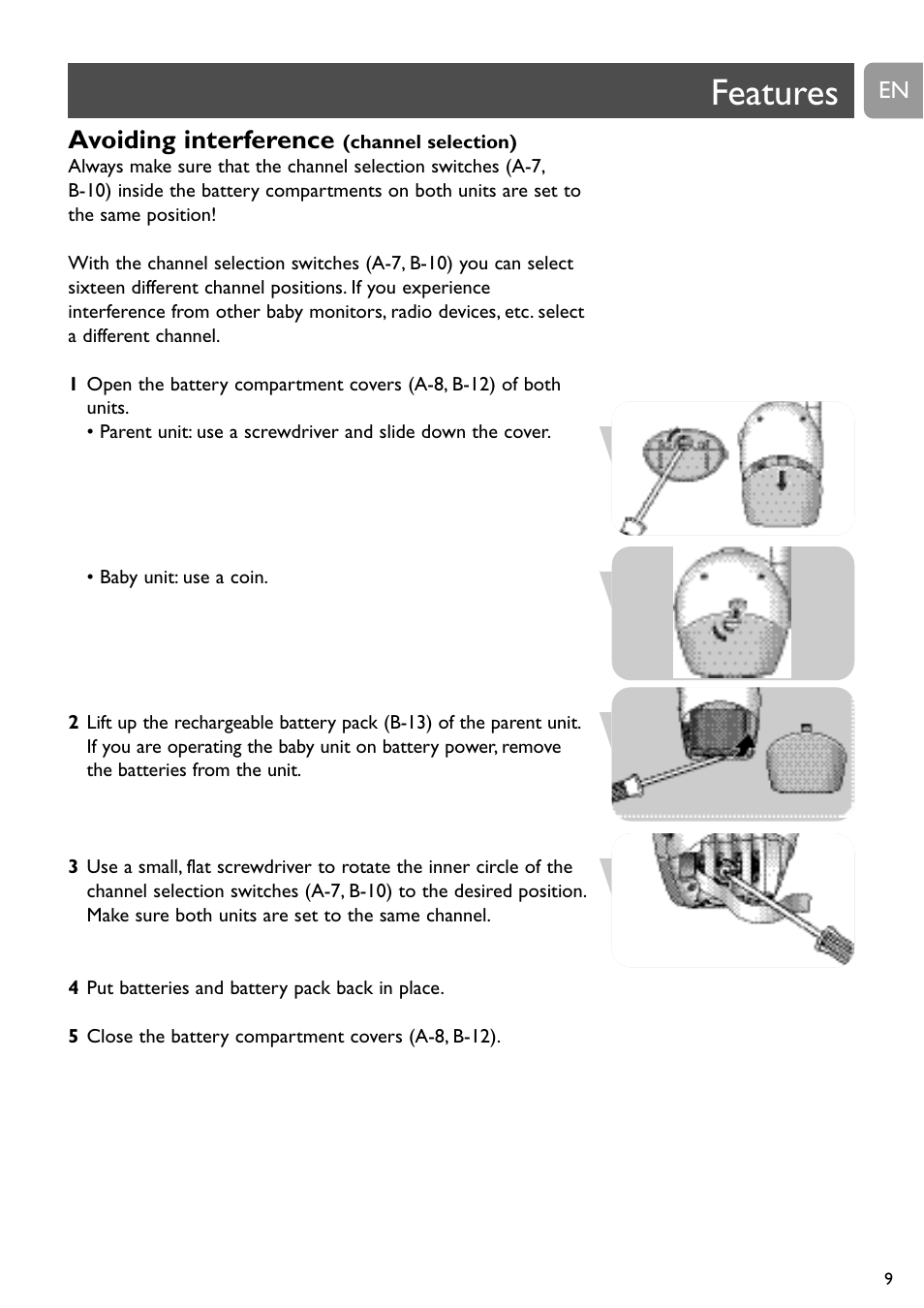 Features, Avoiding interference | Philips SBCSC465 User Manual | Page 9 / 173