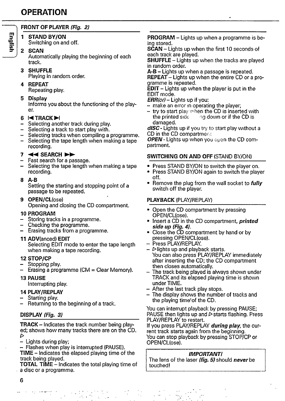 Operation | Philips CD 335 User Manual | Page 6 / 18