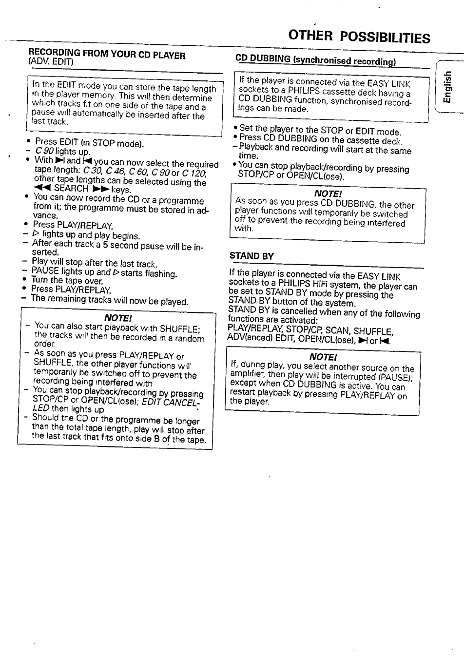 Other possibilities, Recording from your cd player, Cd dubbing (synchronised recording) | Stand by | Philips CD 335 User Manual | Page 9 / 18