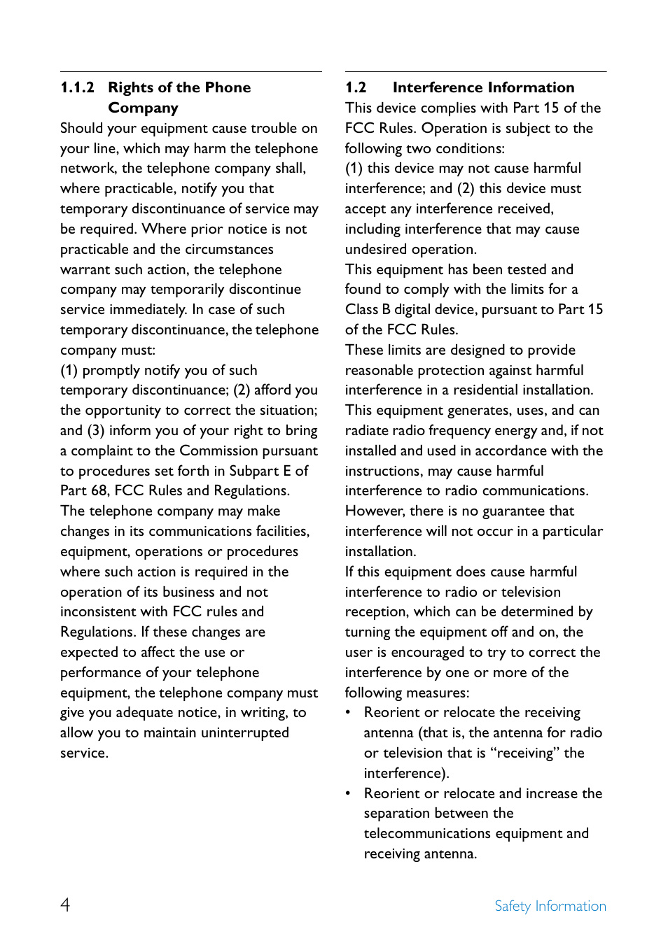 2 interference information, Rights of the phone company, Interference information | Philips SE6590B/37 User Manual | Page 6 / 29