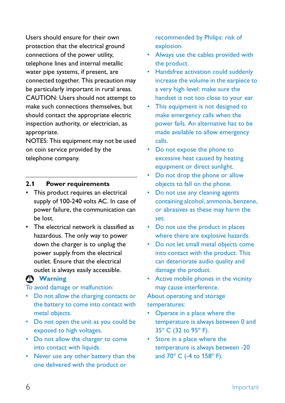 1 power requirements, Power requirements | Philips SE6590B/37 User Manual | Page 8 / 29