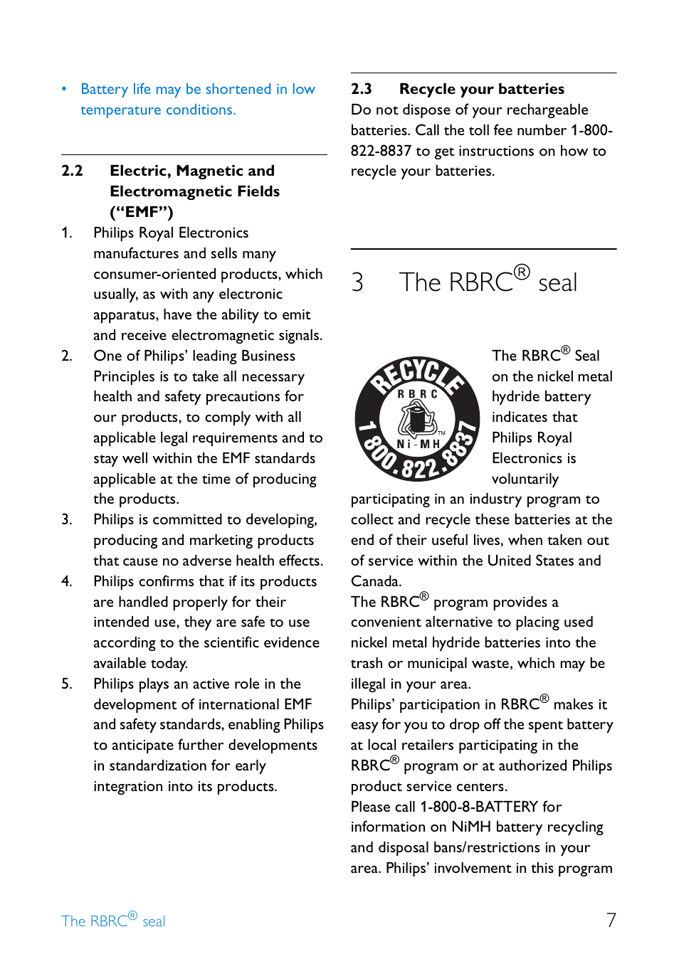 3 recycle your batteries, 3 the rbrc® seal, Recycle your batteries | The rbrc, Seal, 3the rbrc | Philips SE6590B/37 User Manual | Page 9 / 29