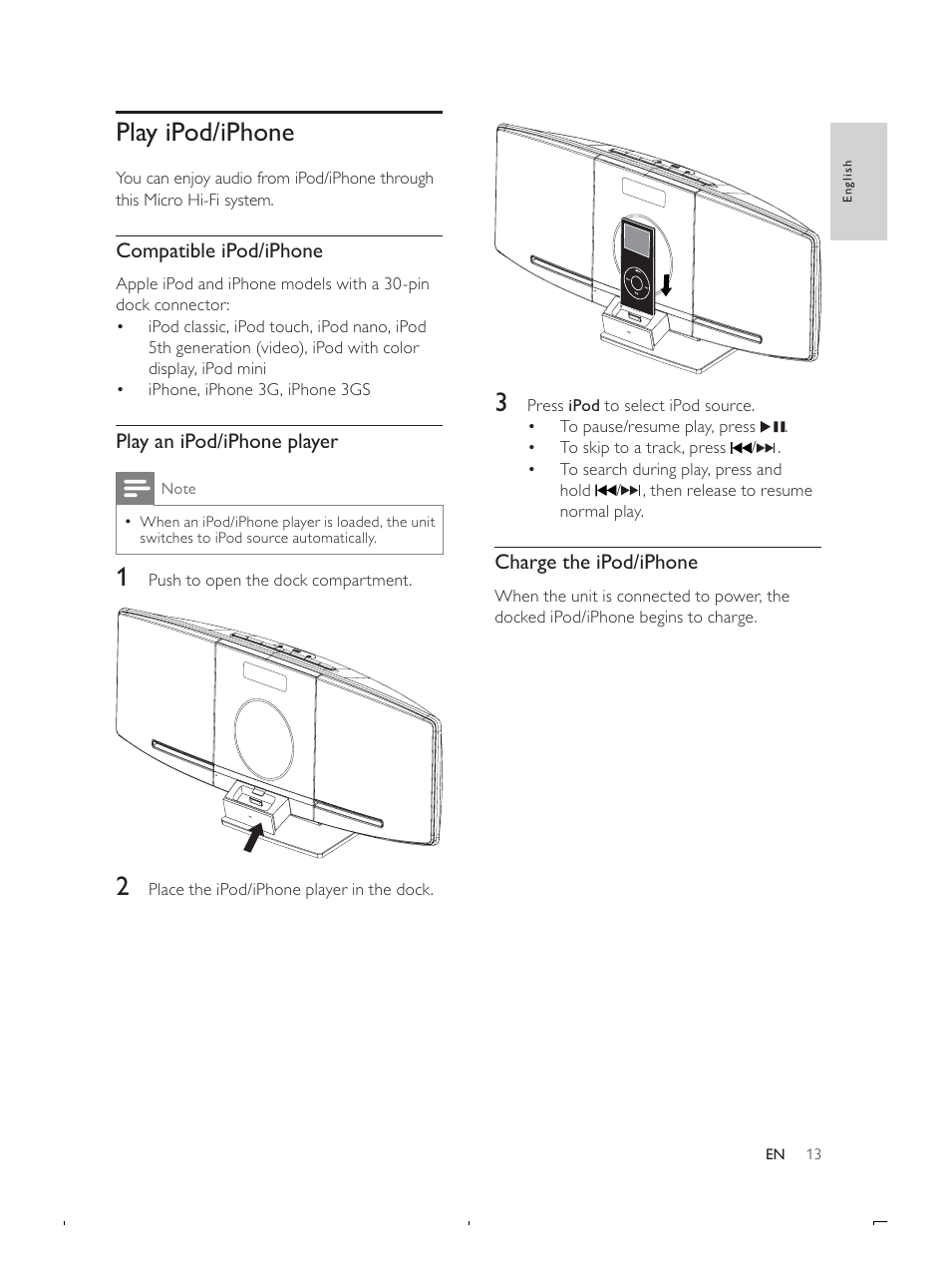 Play ipod/iphone | Philips DCB293 User Manual | Page 12 / 22