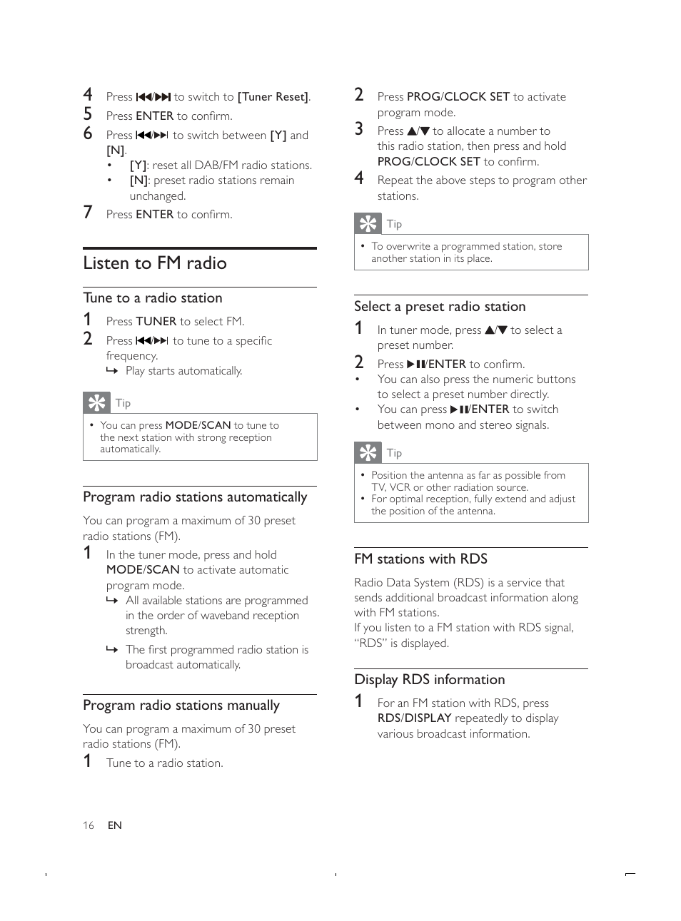 Listen to fm radio | Philips DCB293 User Manual | Page 15 / 22