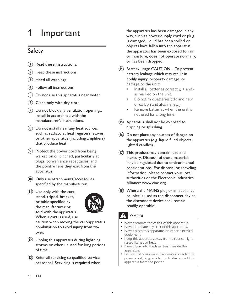 1 important, Safety | Philips DCB293 User Manual | Page 3 / 22