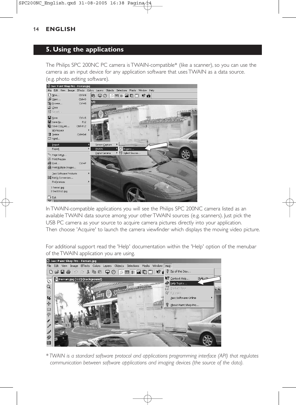 Using the applications | Philips SPC 200NC User Manual | Page 14 / 22