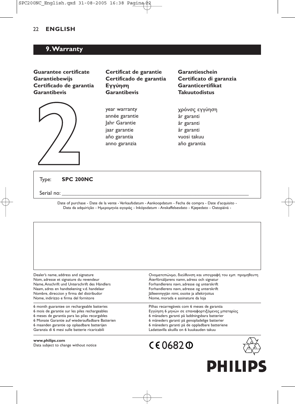 Philips SPC 200NC User Manual | Page 22 / 22