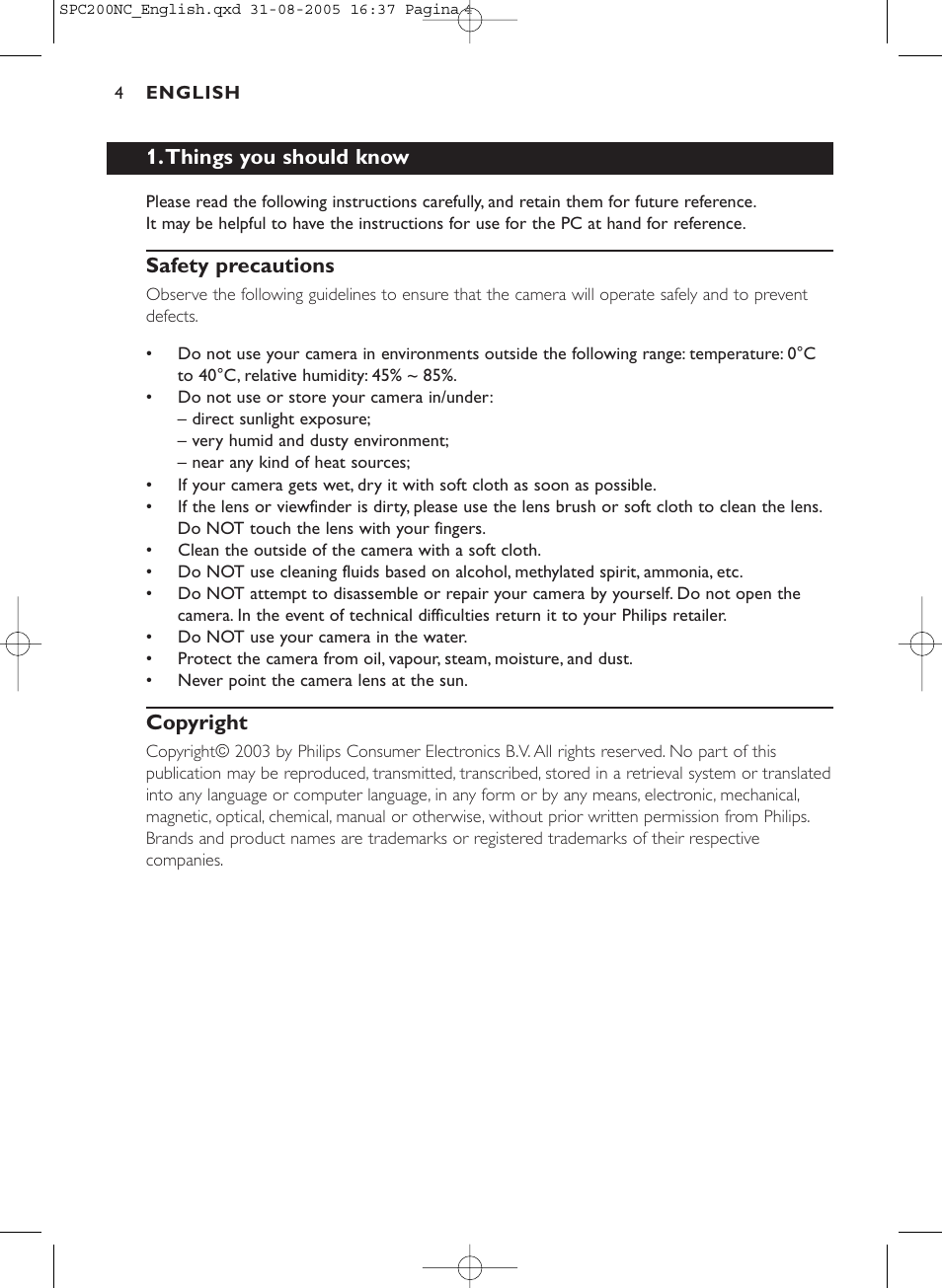 Things you should know, Safety precautions, Copyright | Philips SPC 200NC User Manual | Page 4 / 22