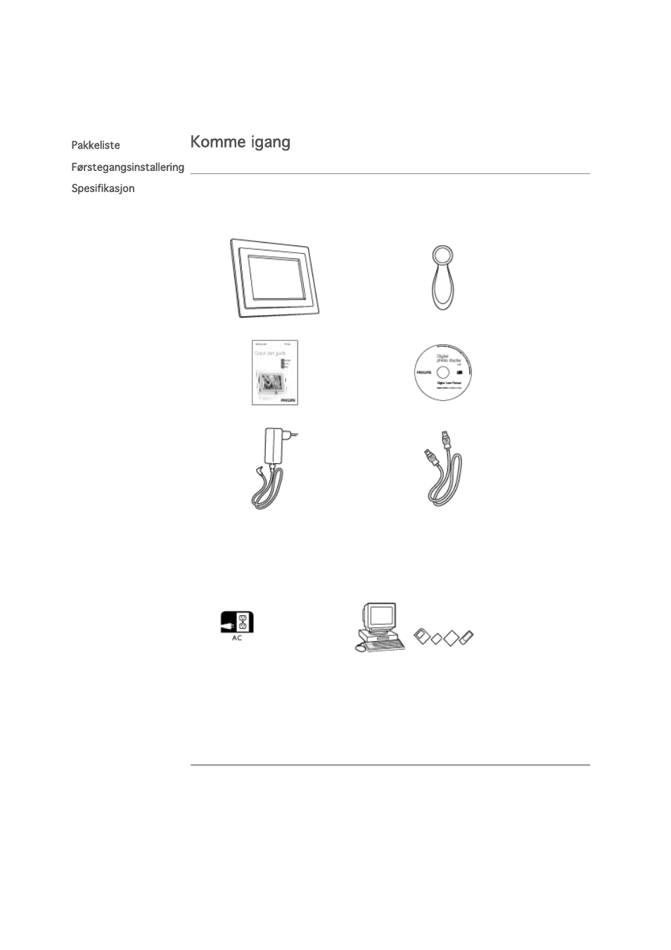 Komme igang | Philips PHOTOFRAME 7FF1CME User Manual | Page 2 / 50