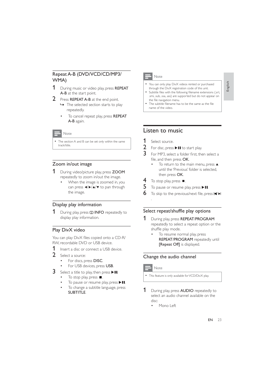 Listen to music 1 | Philips HES4900/12 User Manual | Page 22 / 39