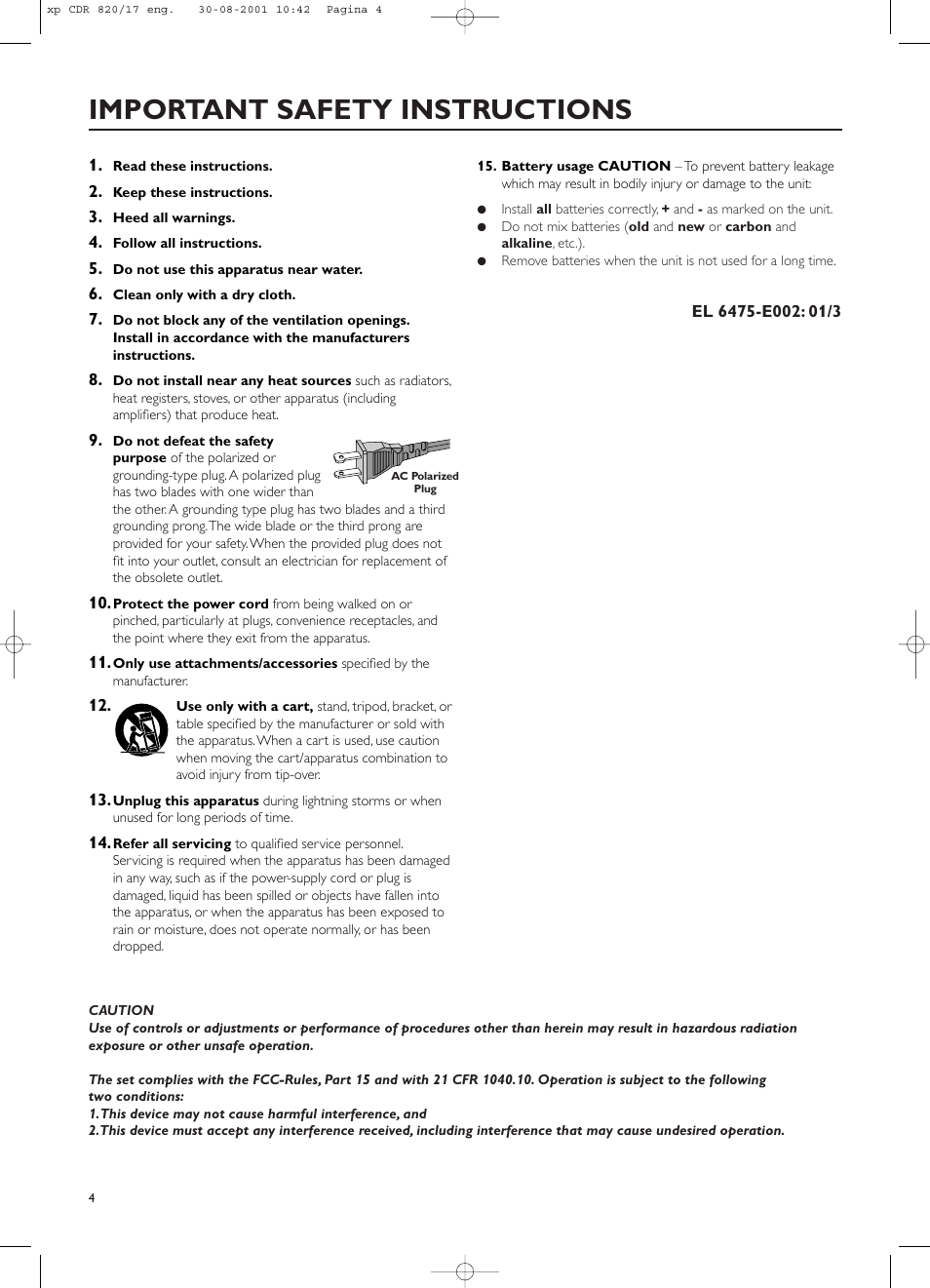 Important safety instructions | Philips CDR820/17 User Manual | Page 4 / 30