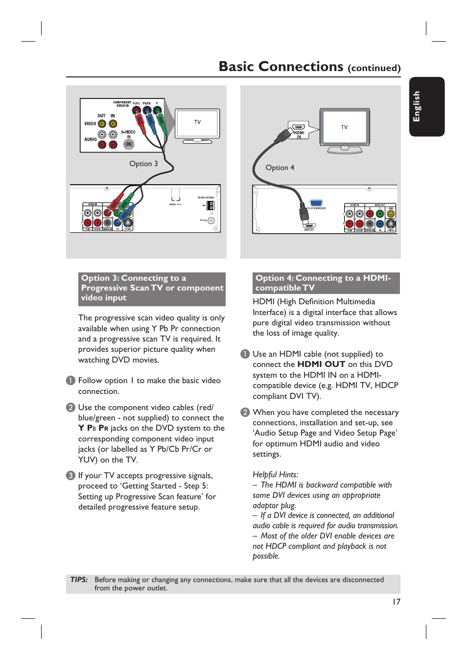 Basic connections, Continued) | Philips HTS4750 User Manual | Page 17 / 55
