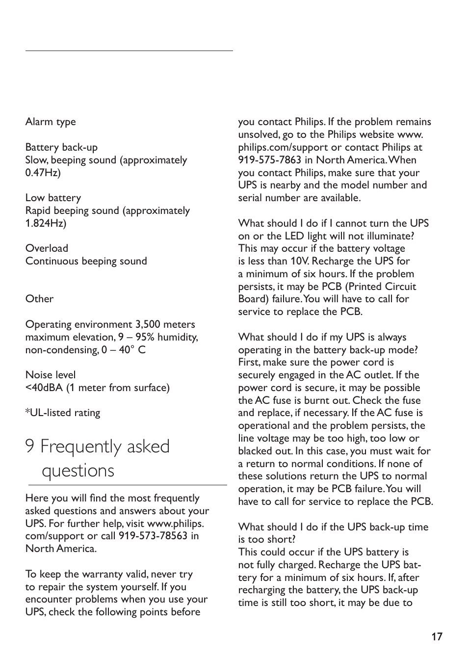 9 frequently asked questions | Philips SPB4230WA/17 User Manual | Page 17 / 20