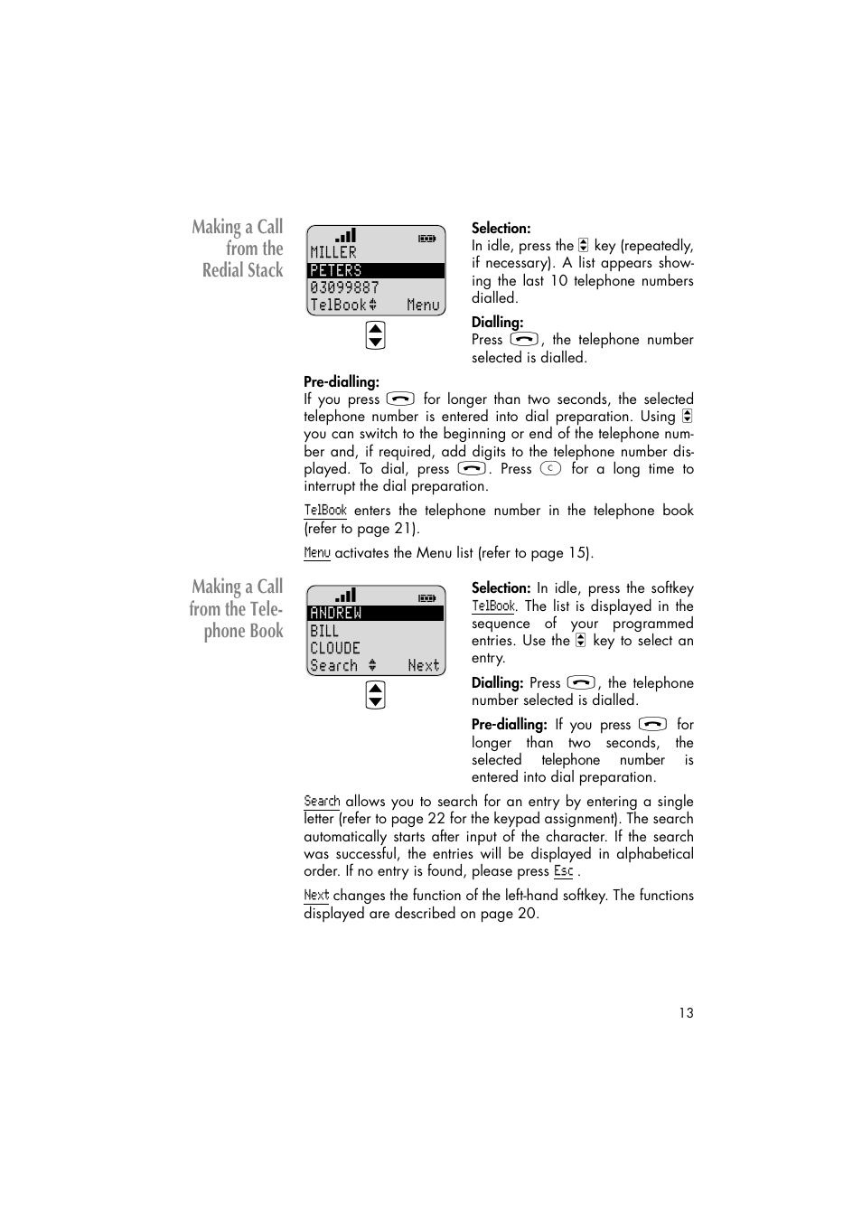 Making a call from the redial stack, Making a call from the tele- phone book | Philips C922 User Manual | Page 15 / 38