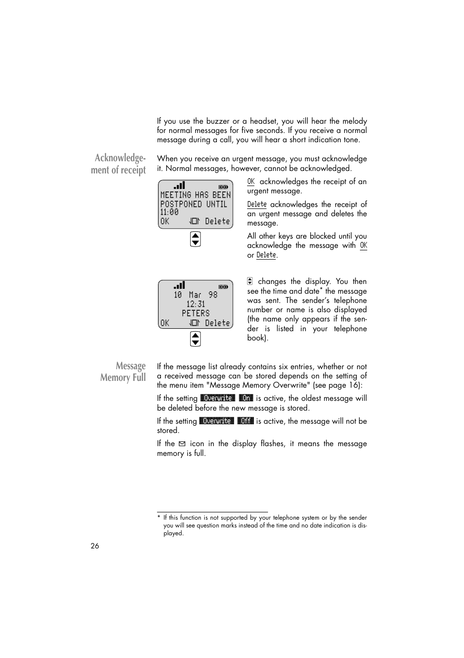 Acknowledgement of receipt, Message memory full, Acknowledge- ment of receipt | Philips C922 User Manual | Page 28 / 38