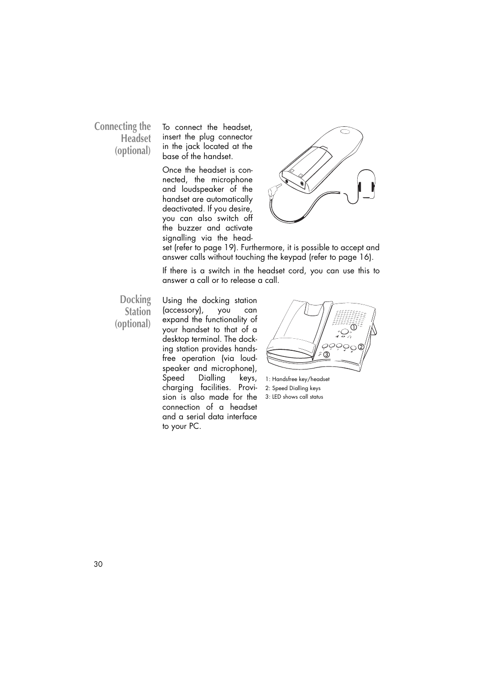 Connecting the headset (optional), Docking station (optional) | Philips C922 User Manual | Page 32 / 38