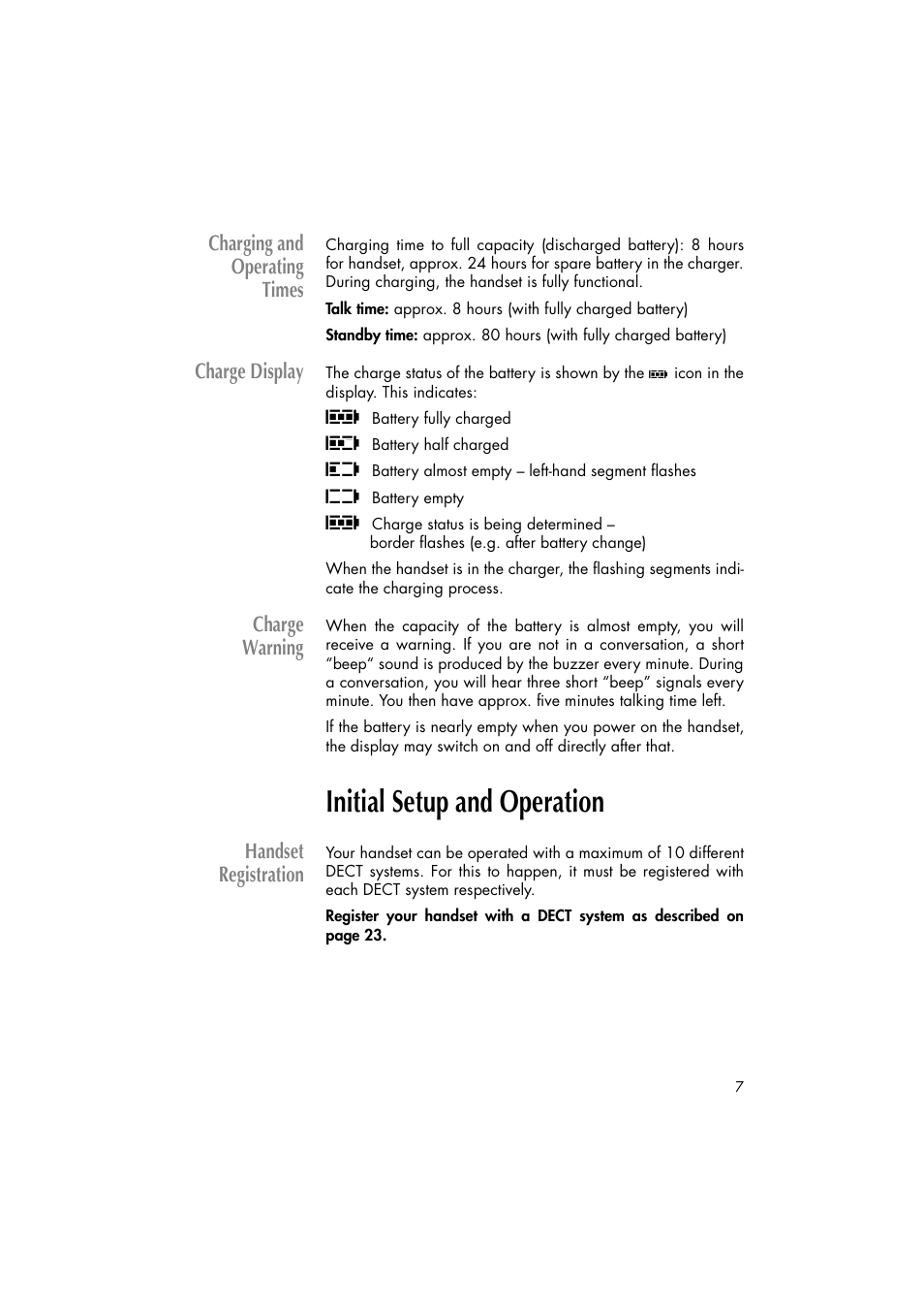Initial setup and operation, Handset registration | Philips C922 User Manual | Page 9 / 38