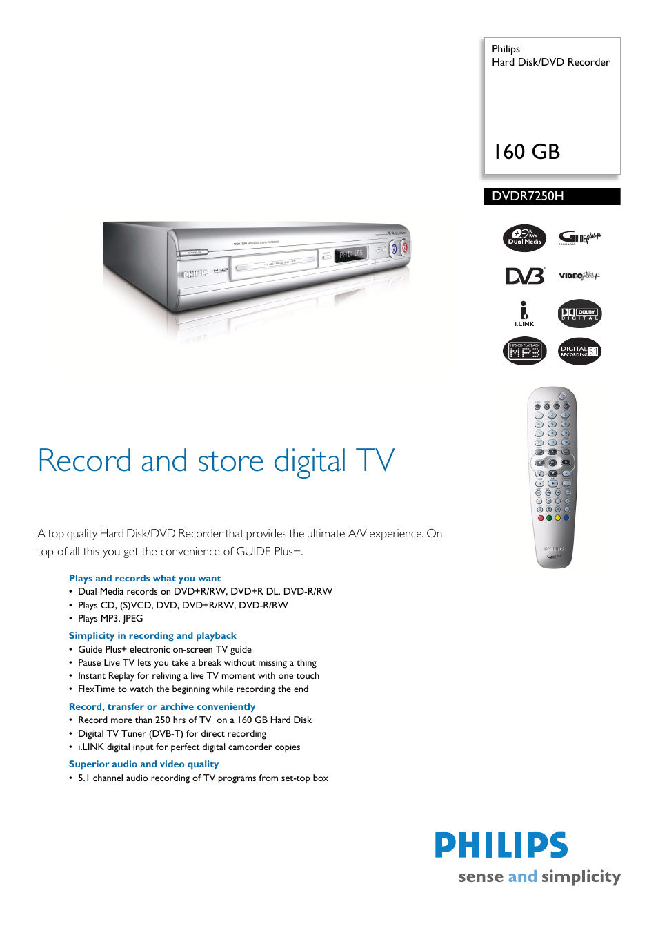 Philips DVDR7250H User Manual | 2 pages