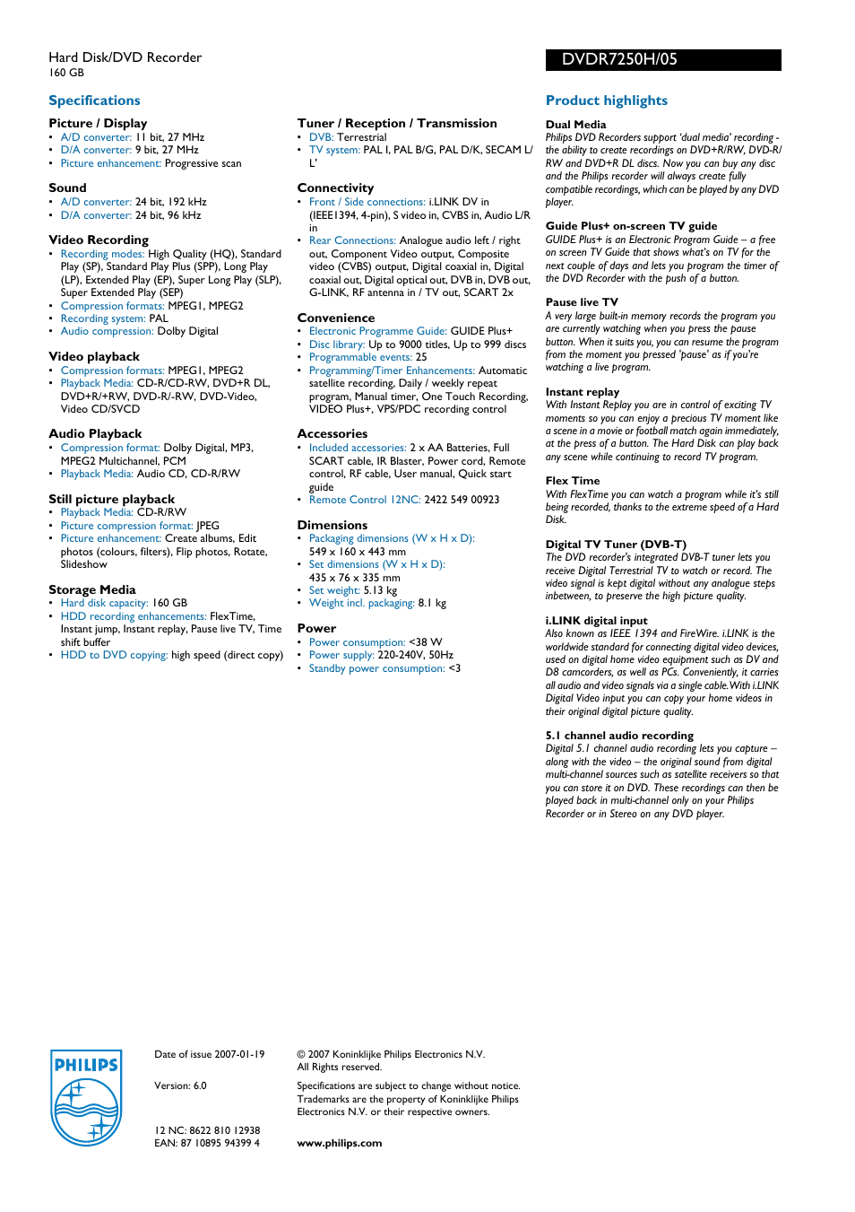 Philips DVDR7250H User Manual | Page 2 / 2