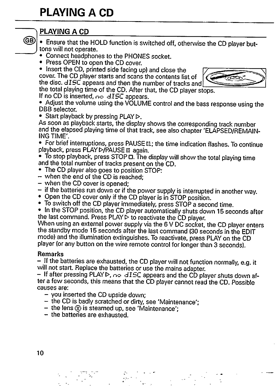 Playing a cd, Disc | Philips AZ 6826 User Manual | Page 10 / 18