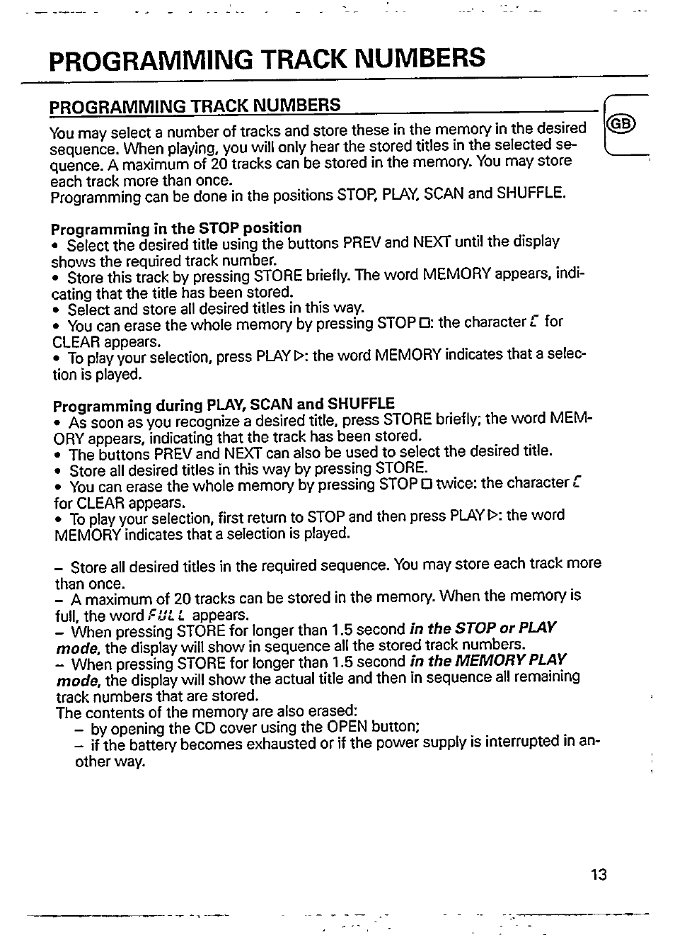 Programming track numbers | Philips AZ 6826 User Manual | Page 13 / 18