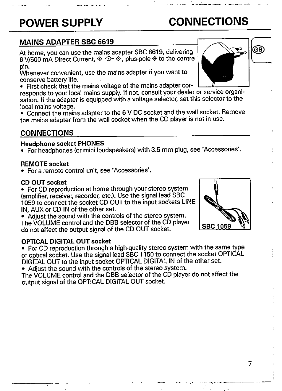 Power supply, Connections, Coimnections | Power supply connections | Philips AZ 6826 User Manual | Page 7 / 18