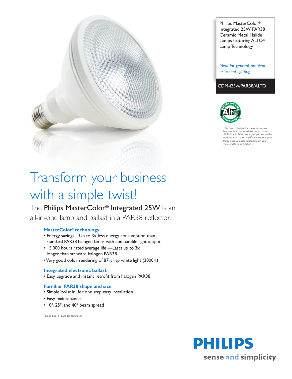 Philips Alto CDM-i25w User Manual | 2 pages