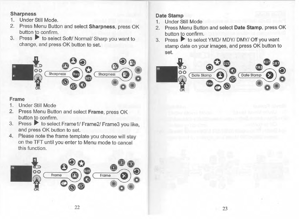 Sharpness, Date stamp, Frame | Fame date stamp, L o o | Philips SIC 4523 User Manual | Page 12 / 32