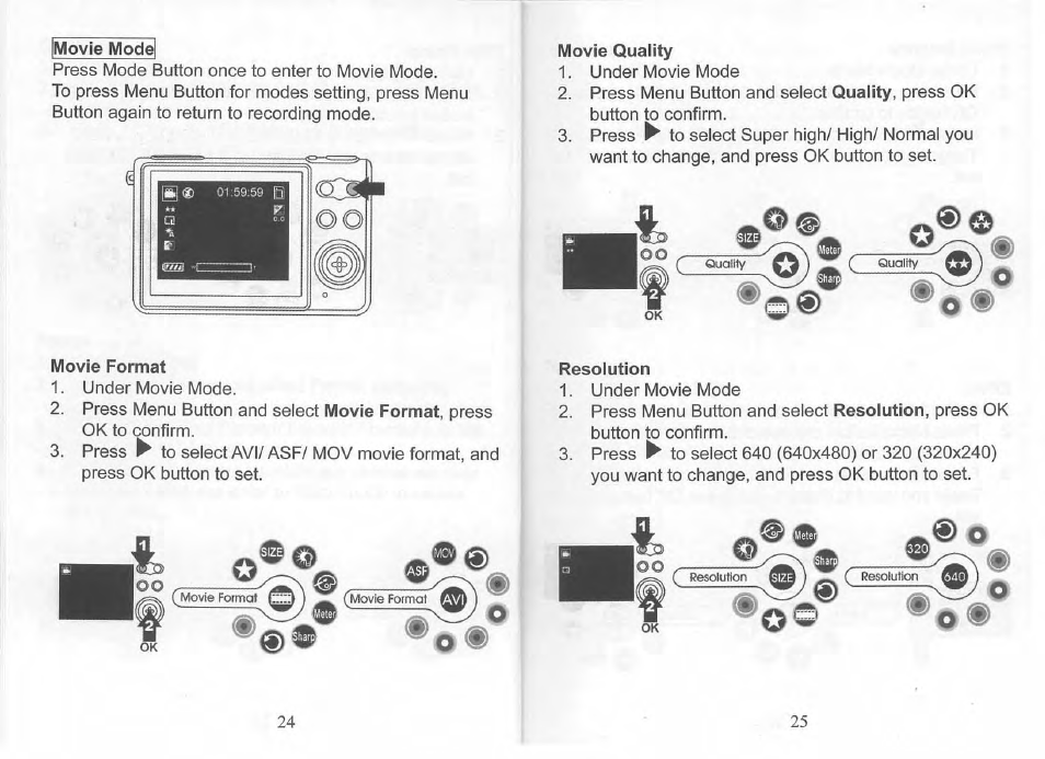 Movie quality, Movie format, Resolution | Movie format movie quality resolution, F ®^e | Philips SIC 4523 User Manual | Page 13 / 32