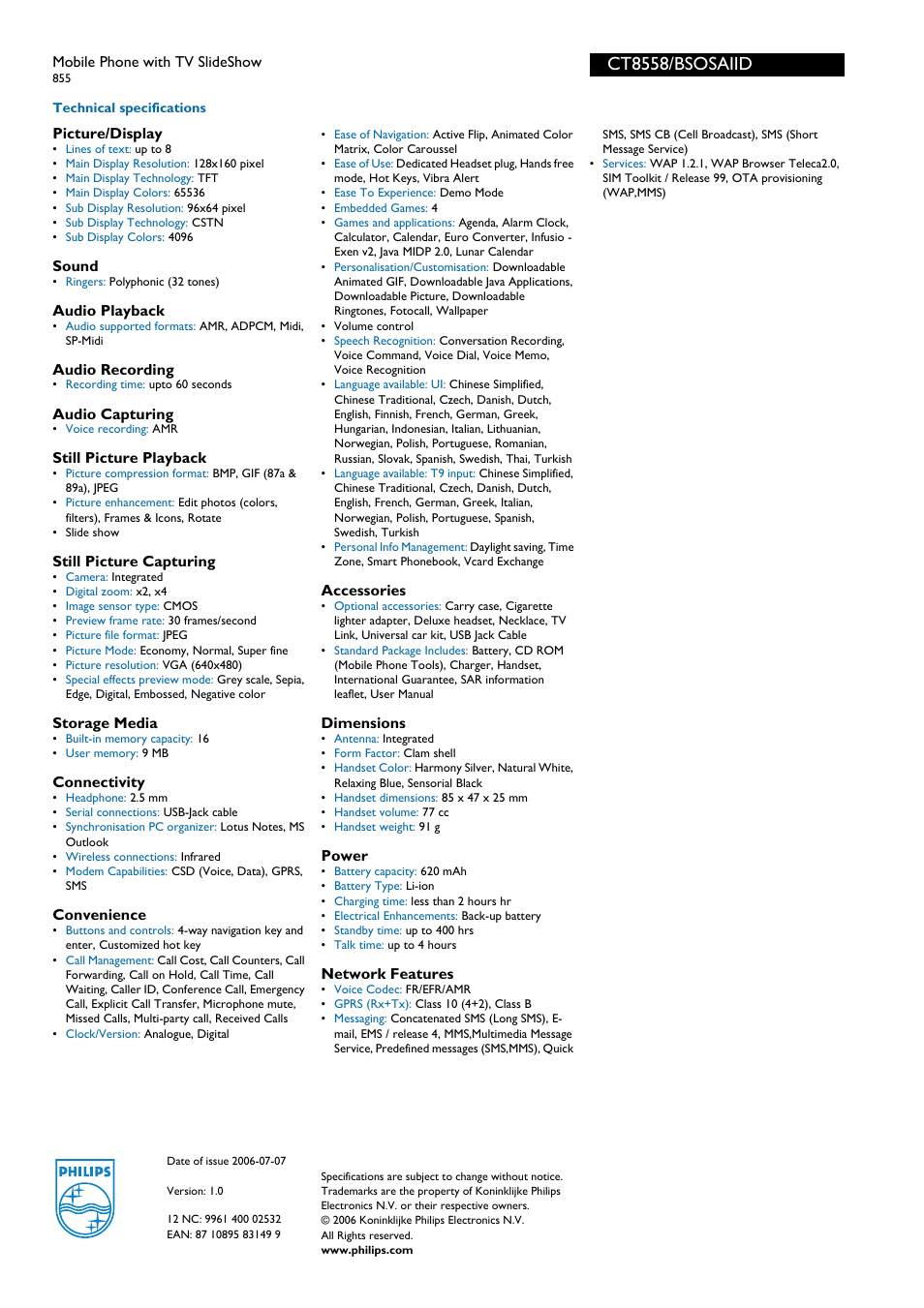 Ct8558/bsosaiid, For preview purpose only | Philips CT8558 User Manual | Page 2 / 3