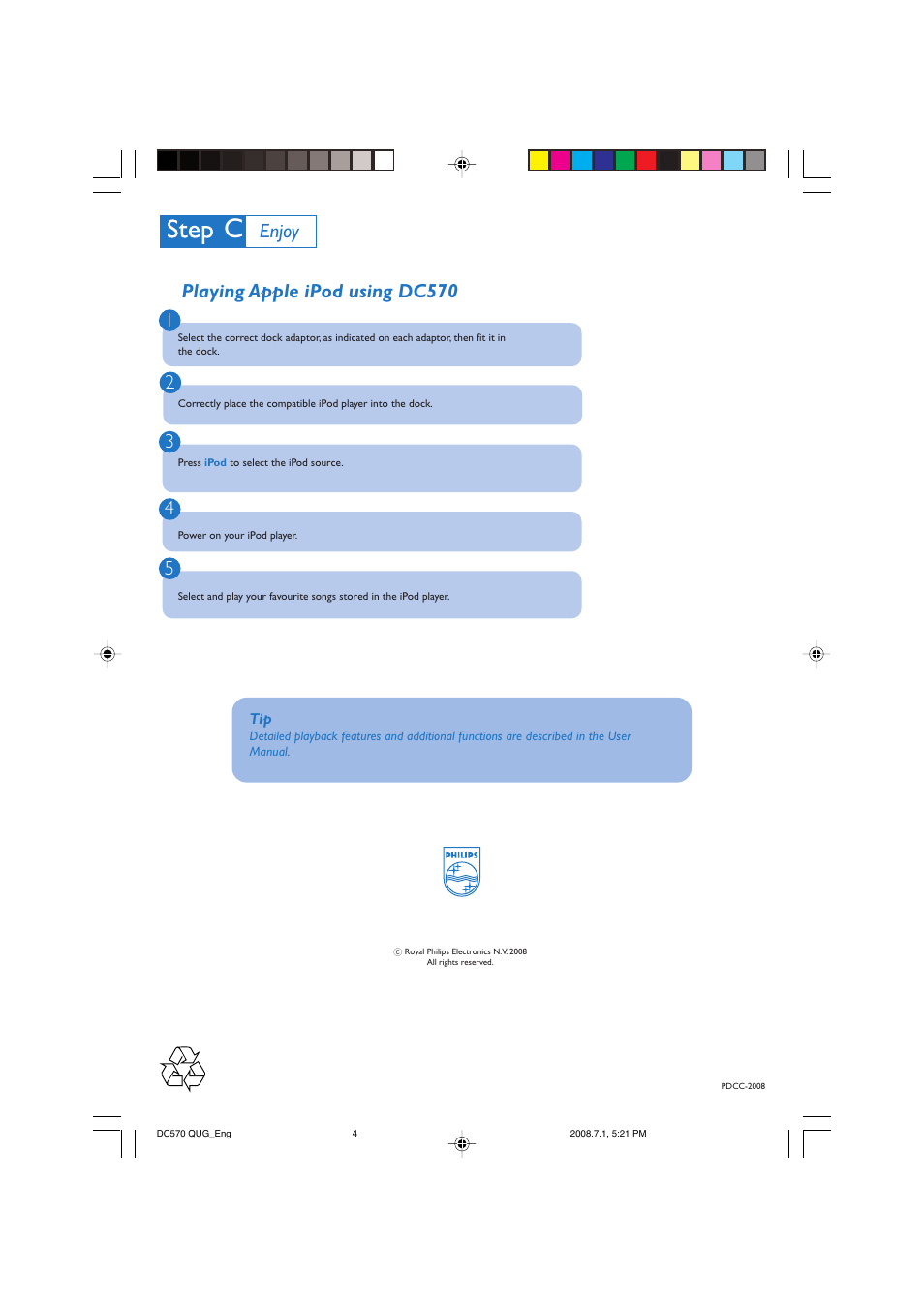 Enjoy | Philips DC570 User Manual | Page 4 / 4