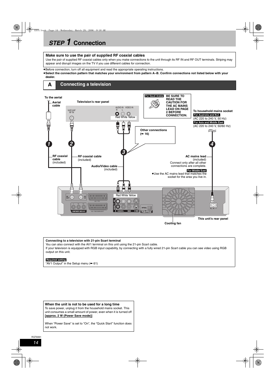 Step, Connection, Connecting a television | Philips DMR-EH55 User Manual | Page 14 / 76