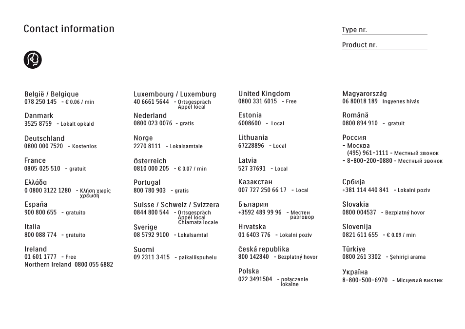 Contact information | Philips FI KYTTOPAS 37PFL9604H User Manual | Page 2 / 263