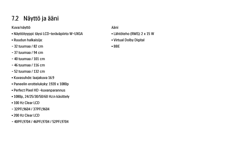 2 näyttö ja ääni | Philips FI KYTTOPAS 37PFL9604H User Manual | Page 251 / 263