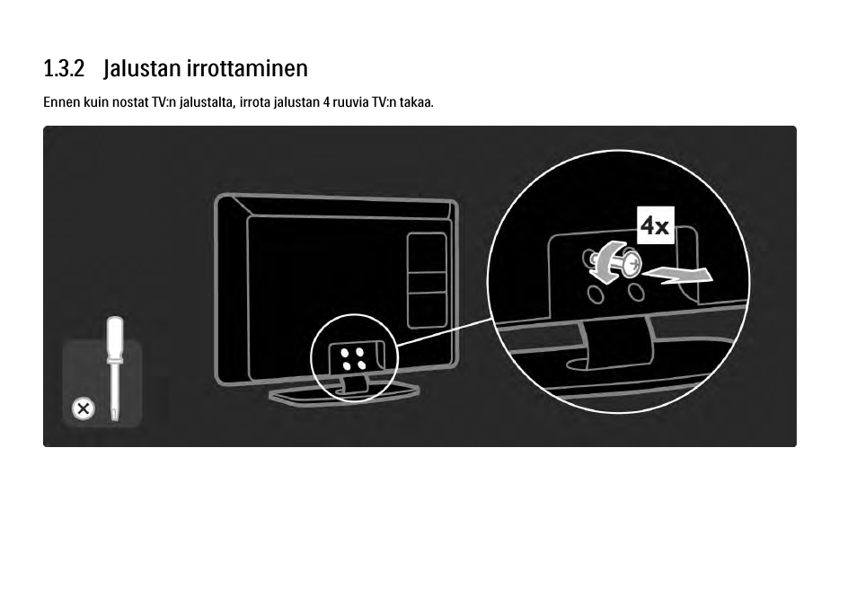 2 jalustan irrottaminen | Philips FI KYTTOPAS 37PFL9604H User Manual | Page 27 / 263