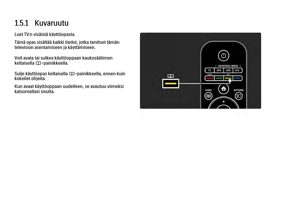 5 käyttöopas, 1 kuvaruutu | Philips FI KYTTOPAS 37PFL9604H User Manual | Page 36 / 263