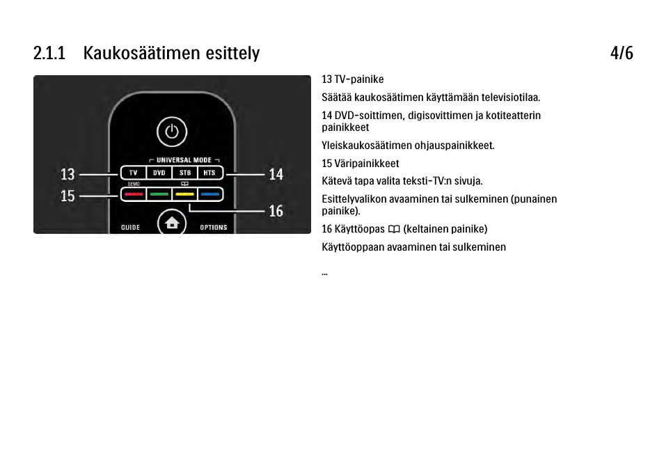 1 kaukosäätimen esittely 4/6 | Philips FI KYTTOPAS 37PFL9604H User Manual | Page 41 / 263