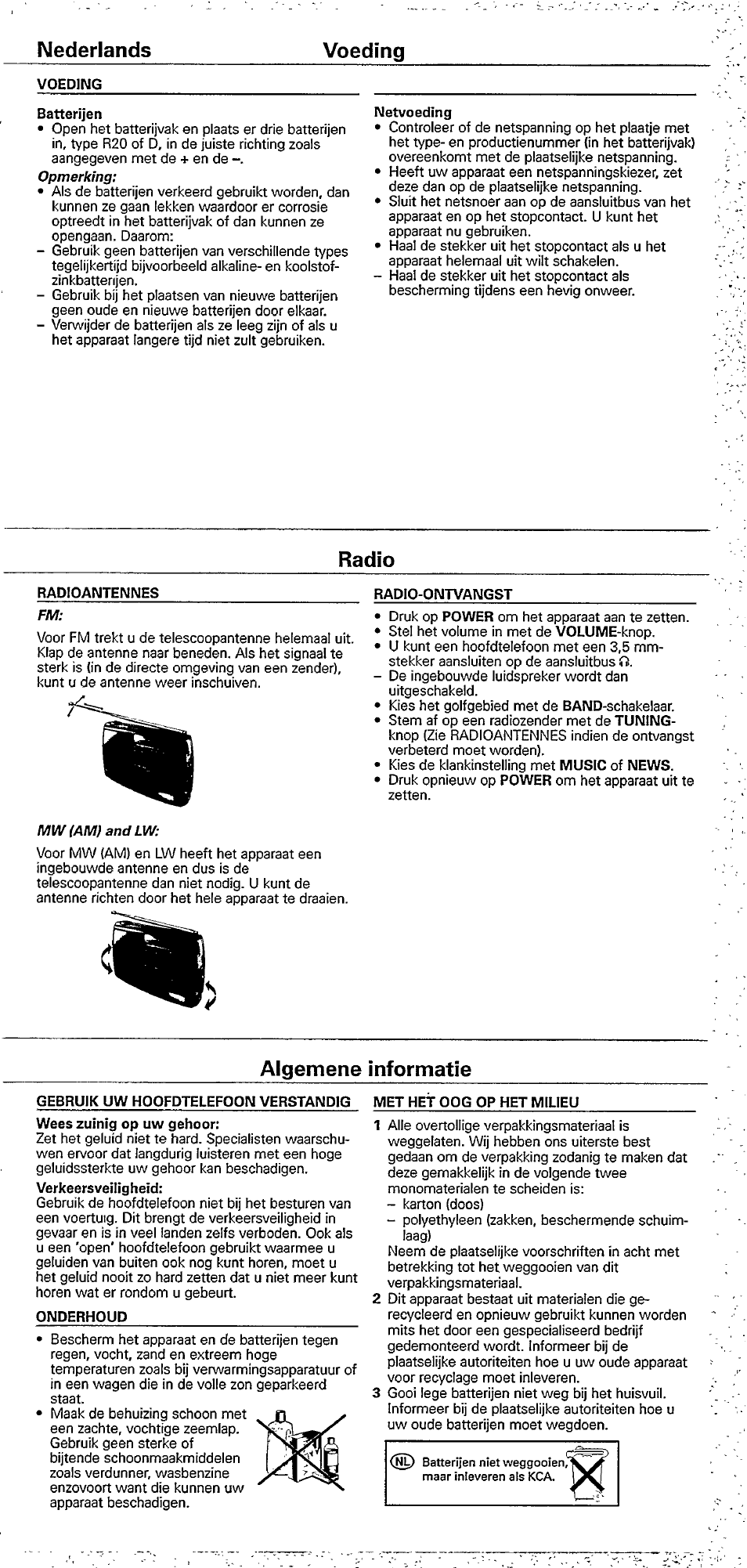 Radio, Algemene informatie, Nederlands voeding | Philips AE2140 User Manual | Page 5 / 5