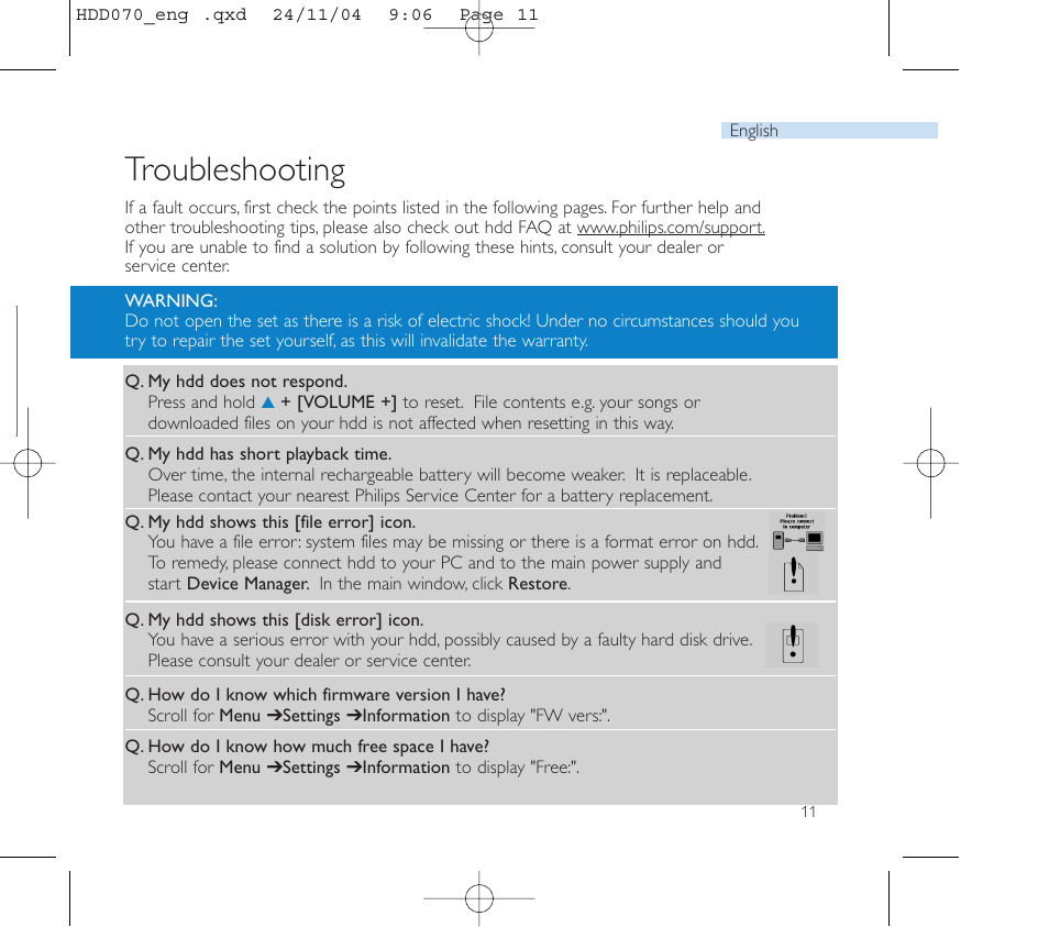 Troubleshooting | Philips Micro Jukebox User Manual | Page 12 / 29
