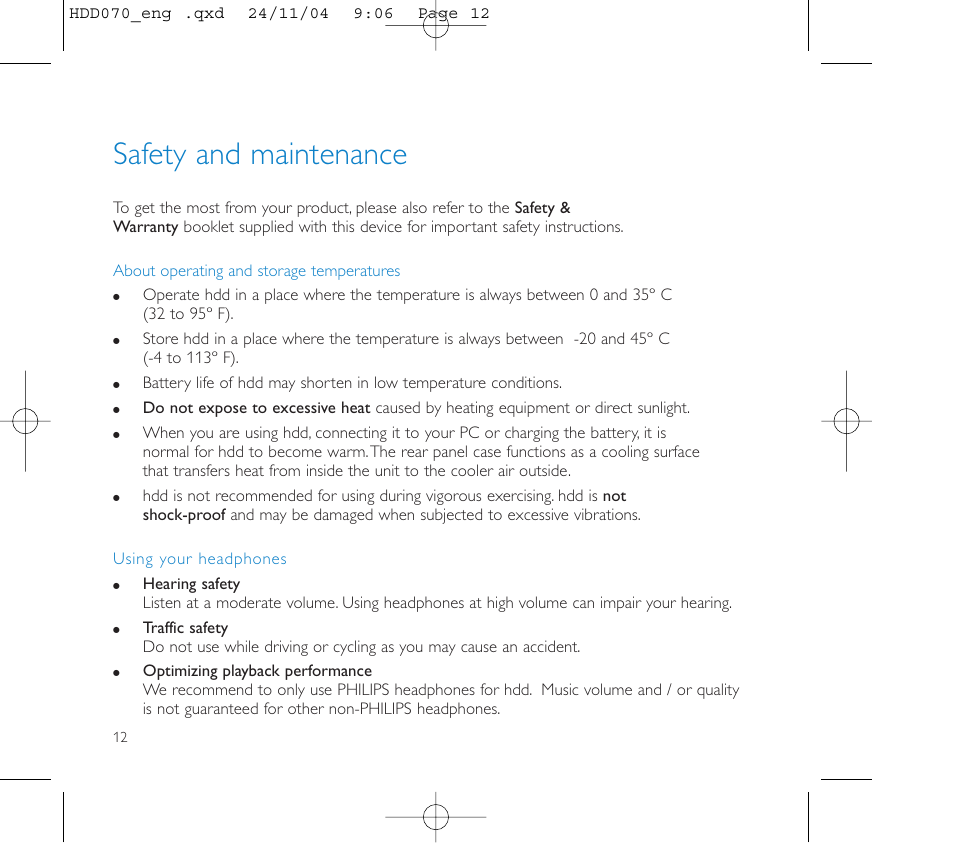 Safety and maintenance | Philips Micro Jukebox User Manual | Page 13 / 29