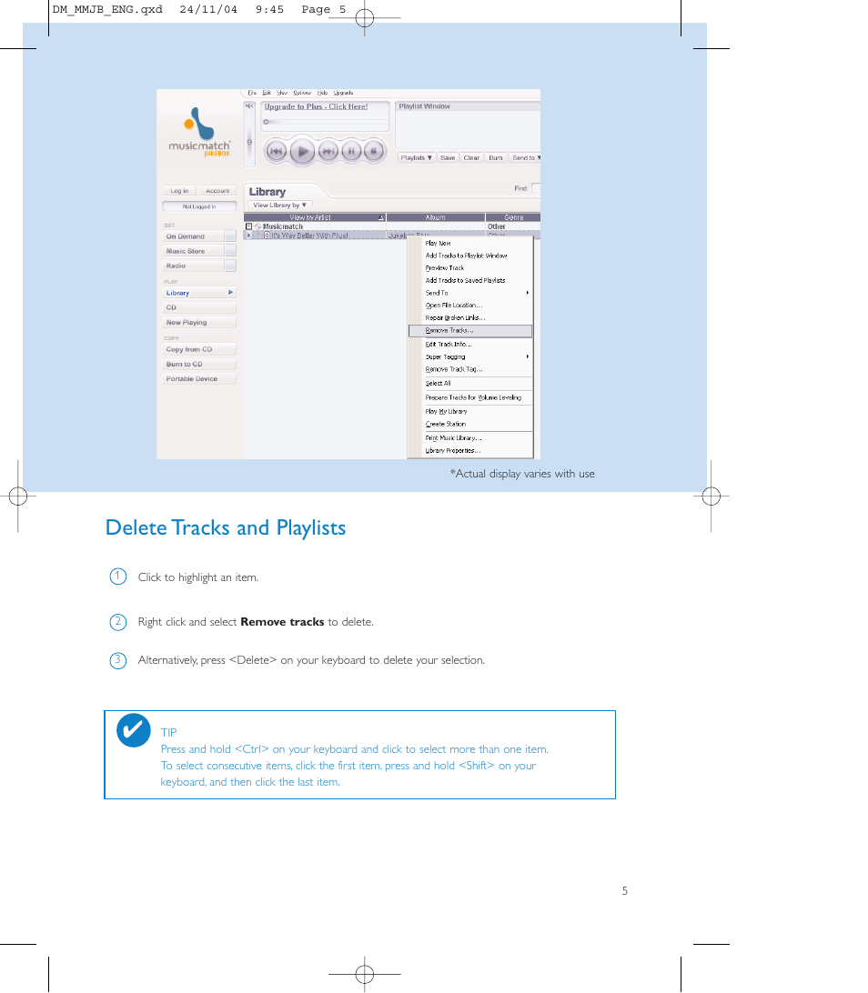 Delete tracks and playlists | Philips Micro Jukebox User Manual | Page 22 / 29