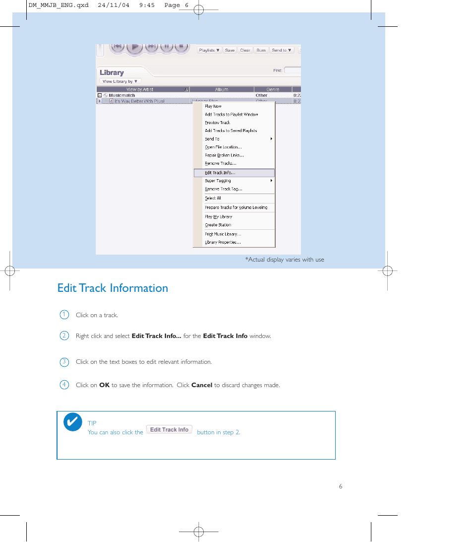 Edit track information | Philips Micro Jukebox User Manual | Page 23 / 29