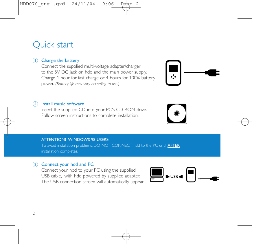 Quick start | Philips Micro Jukebox User Manual | Page 3 / 29