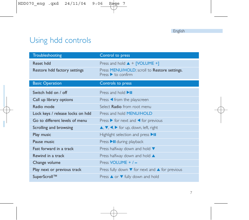 Using hdd controls | Philips Micro Jukebox User Manual | Page 8 / 29